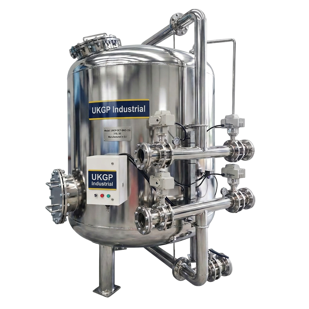 Skid-mounted quartz sand activated carbon filter with PLC controller